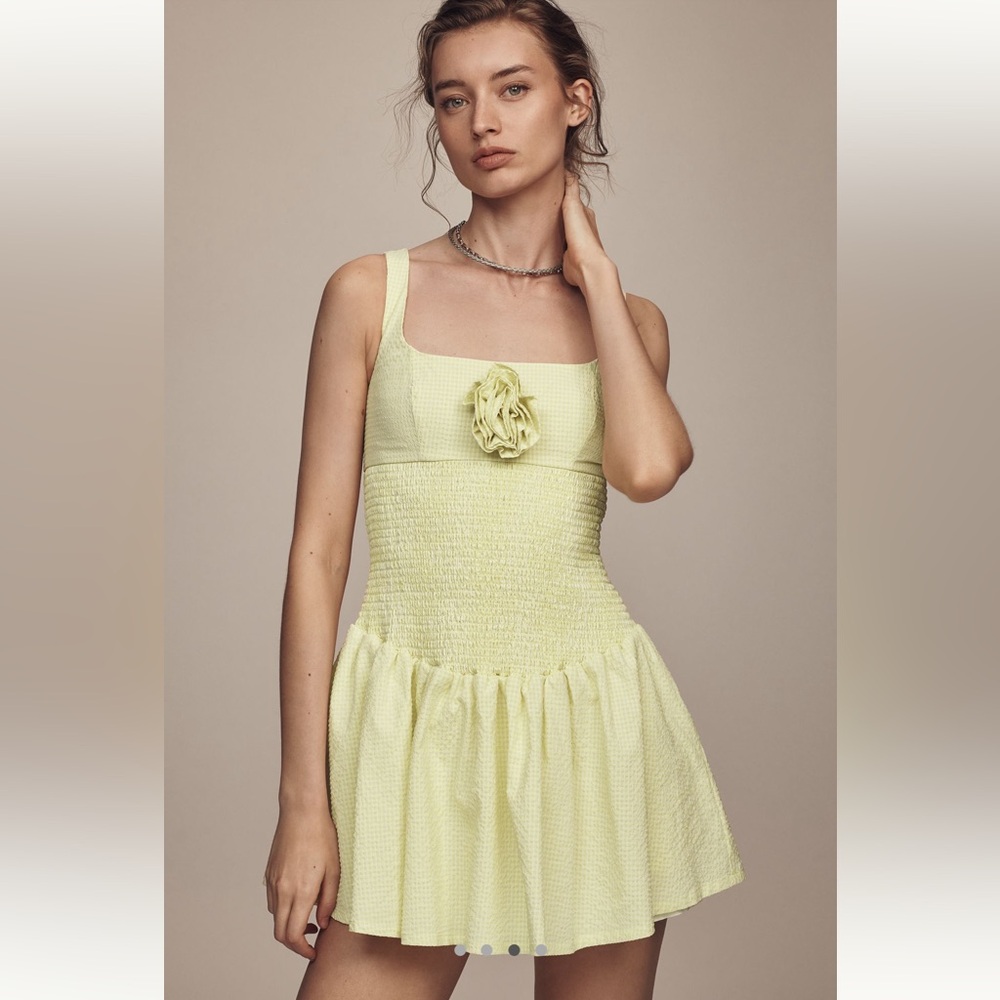 Anthropologie Lemon Yellow Mini Dress with Rosette